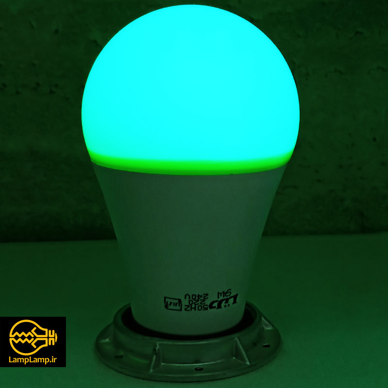 لامپ ال ای دی رنگی سبز 10 وات حبابی پایه e27 دلتا