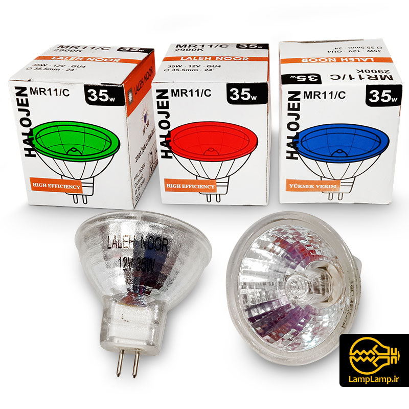 لامپ هالوژن رنگی 12 ولت 35 وات MR11 لاله نور