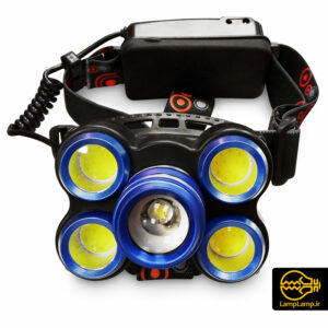 چراغ پیشانی هدلایت شارژی قوی 5 لامپه زوم دار Rotary