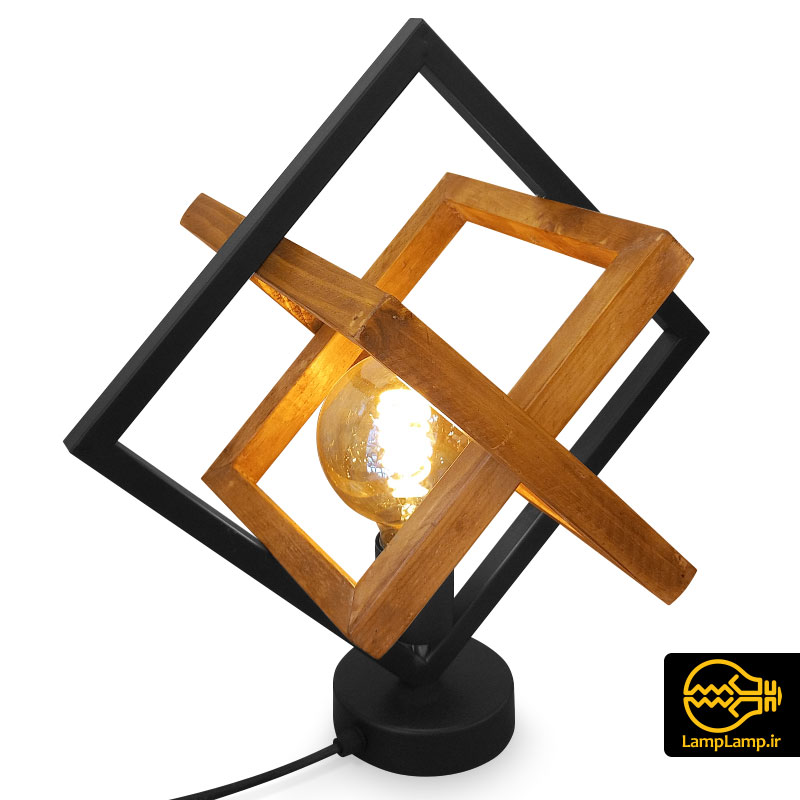 چراغ رومیزی چوبی فلزی دکوراتیو مدل مکعب