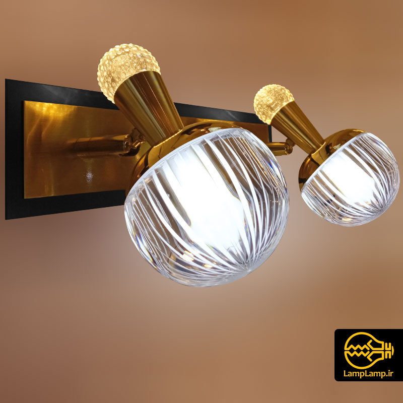 چراغ دیواری ال ای دی 2 حباب مشکی طلایی فلزی