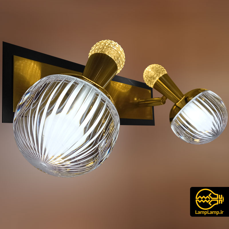 چراغ دیواری ال ای دی 2 حباب مشکی طلایی فلزی