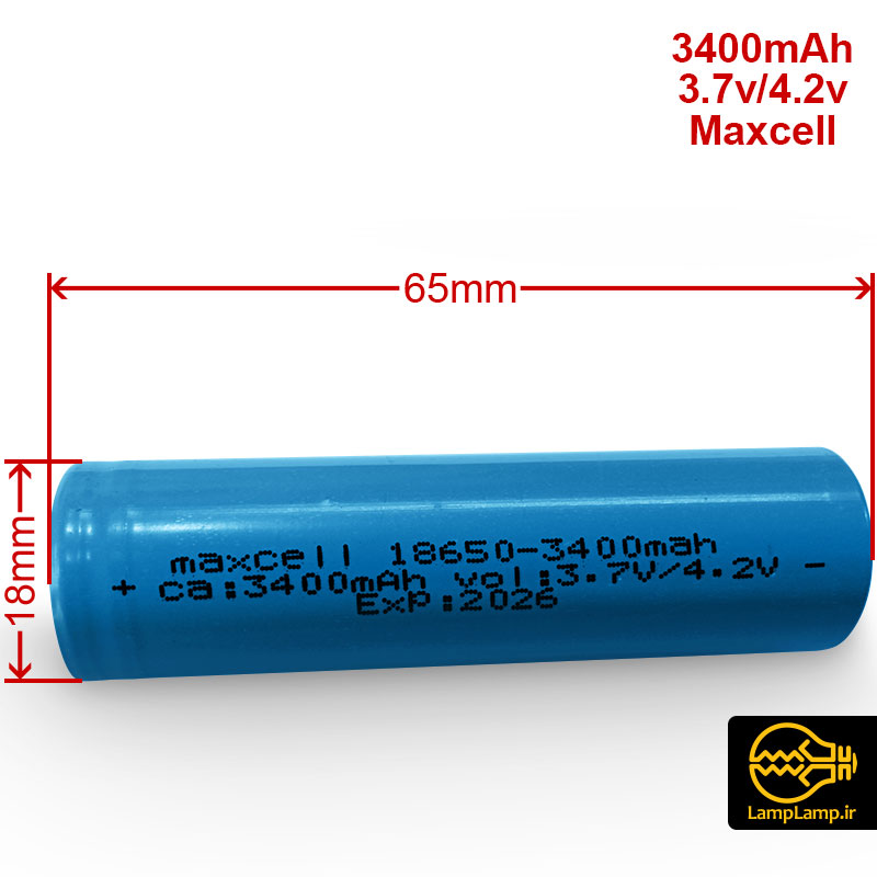 باتری لیتیوم یون 3400mah 3.7 v سایز 18650 مکسل